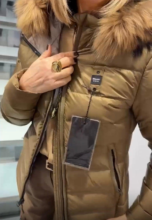 GUBBINO BLAUER CORTO DONNA BEIGE SCURO CON PELLICCIA